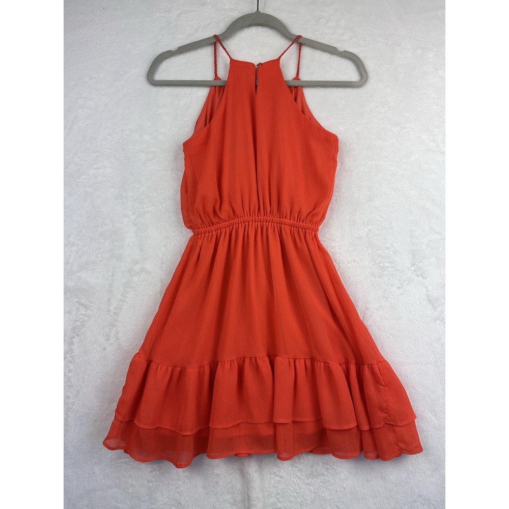 Ella Moss Womens Halter Mini Ruffle Tiered Dress Orange Size‎ XS  Girls 12 - Picture 9 of 12